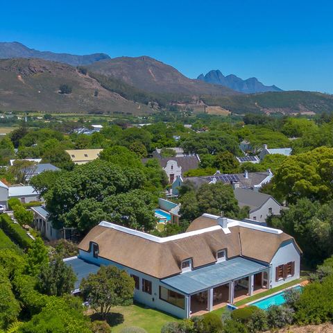 Aerial view of the house among the trees of Franschhoek